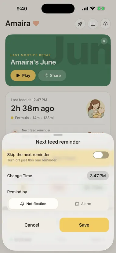 Editing a feed reminder in Feed Easy